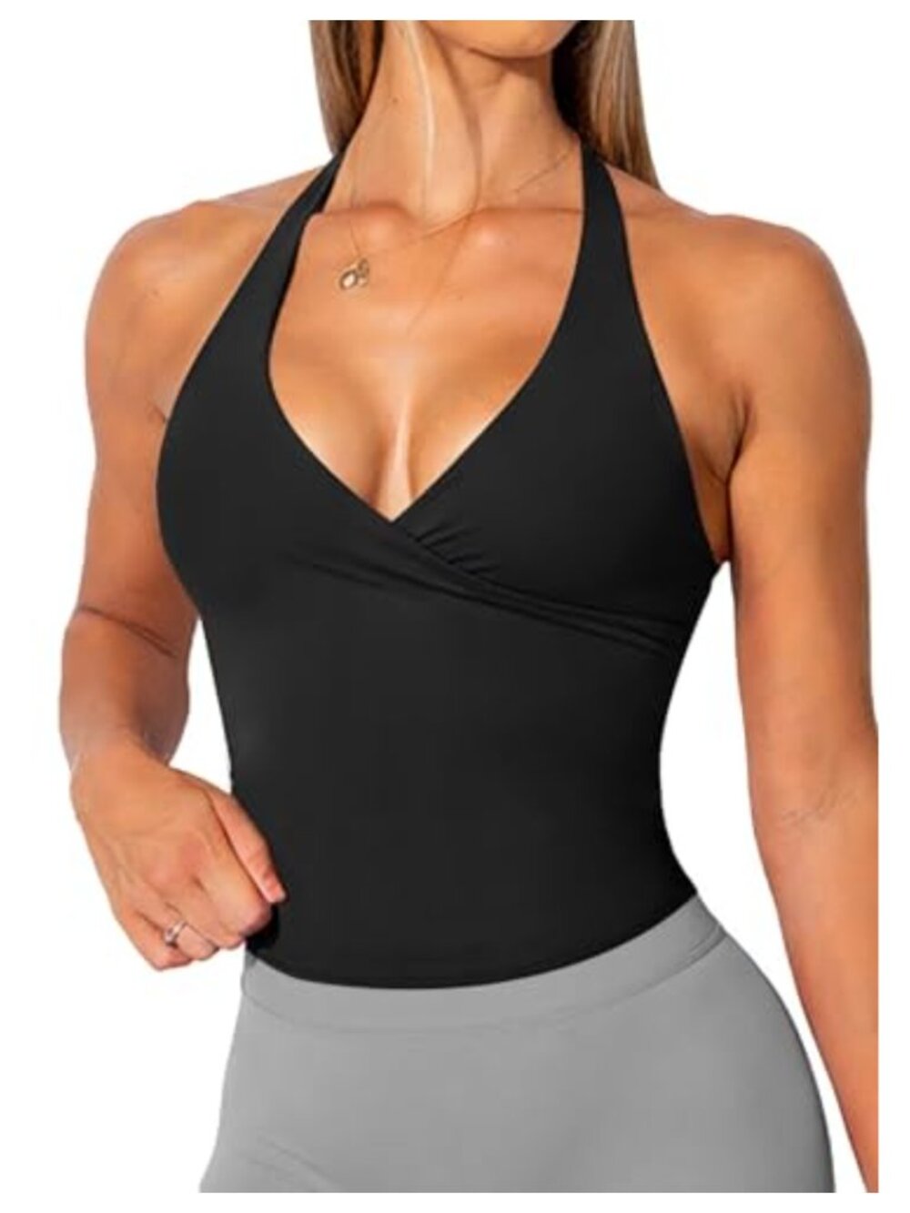 Women's Halter Workout Tank Top Built-In Bra Padded Yoga Sports Bra with